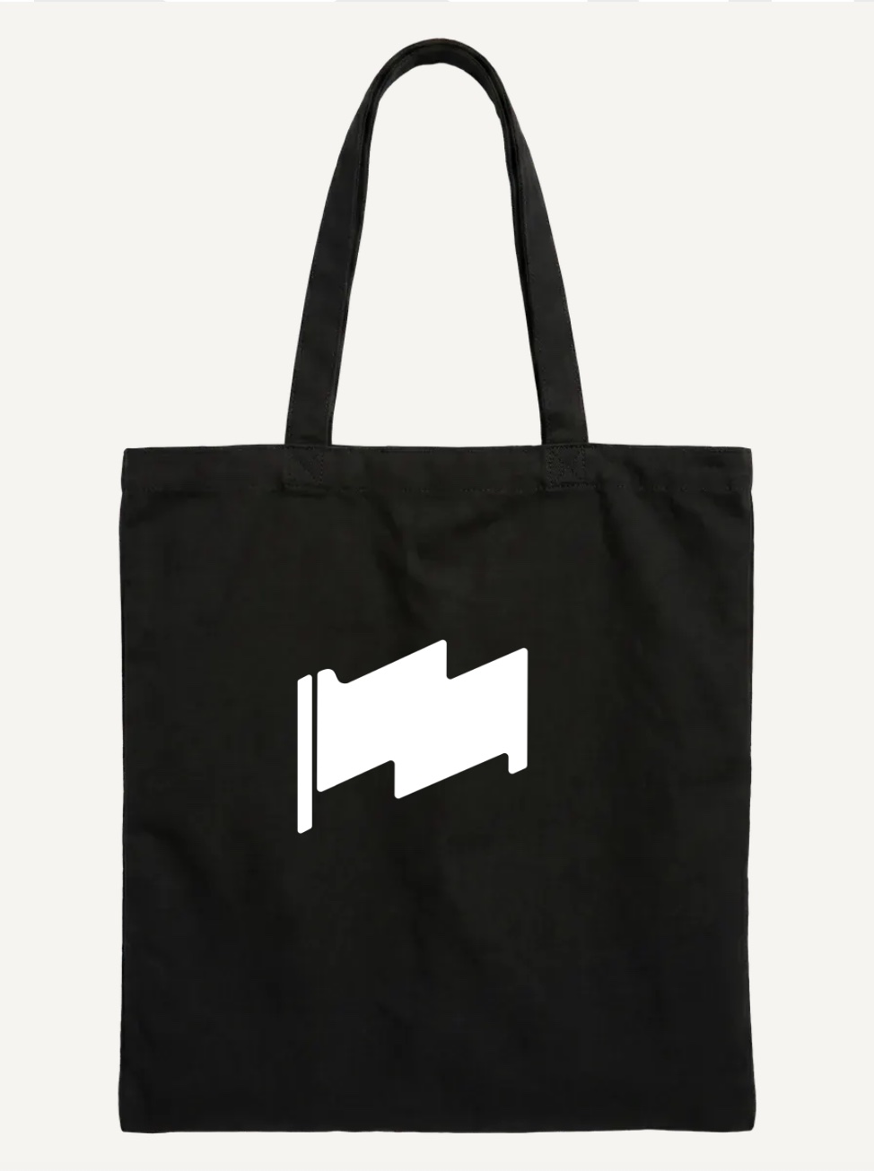 Sort tote bag med hvidt logo, som den vises i konfiguratoren
