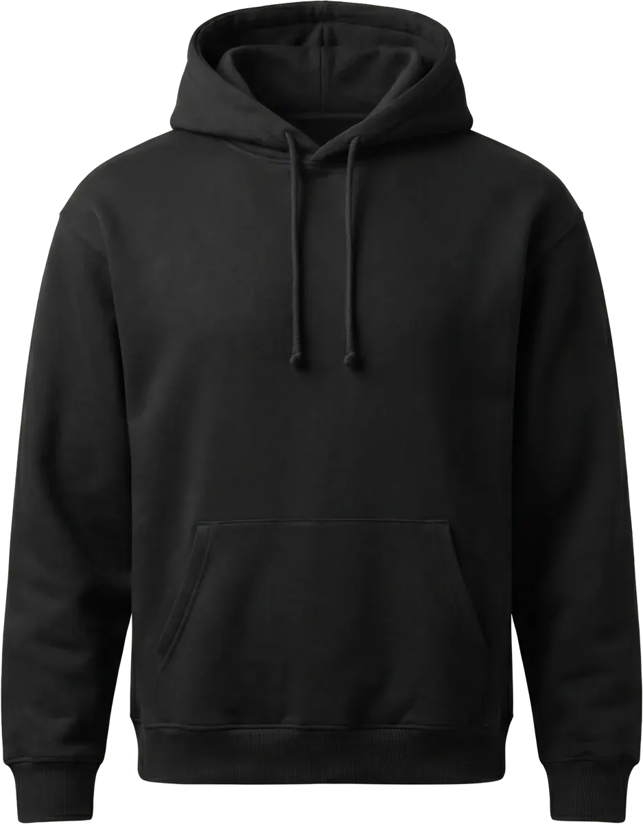 Sort hoodie, forsiden